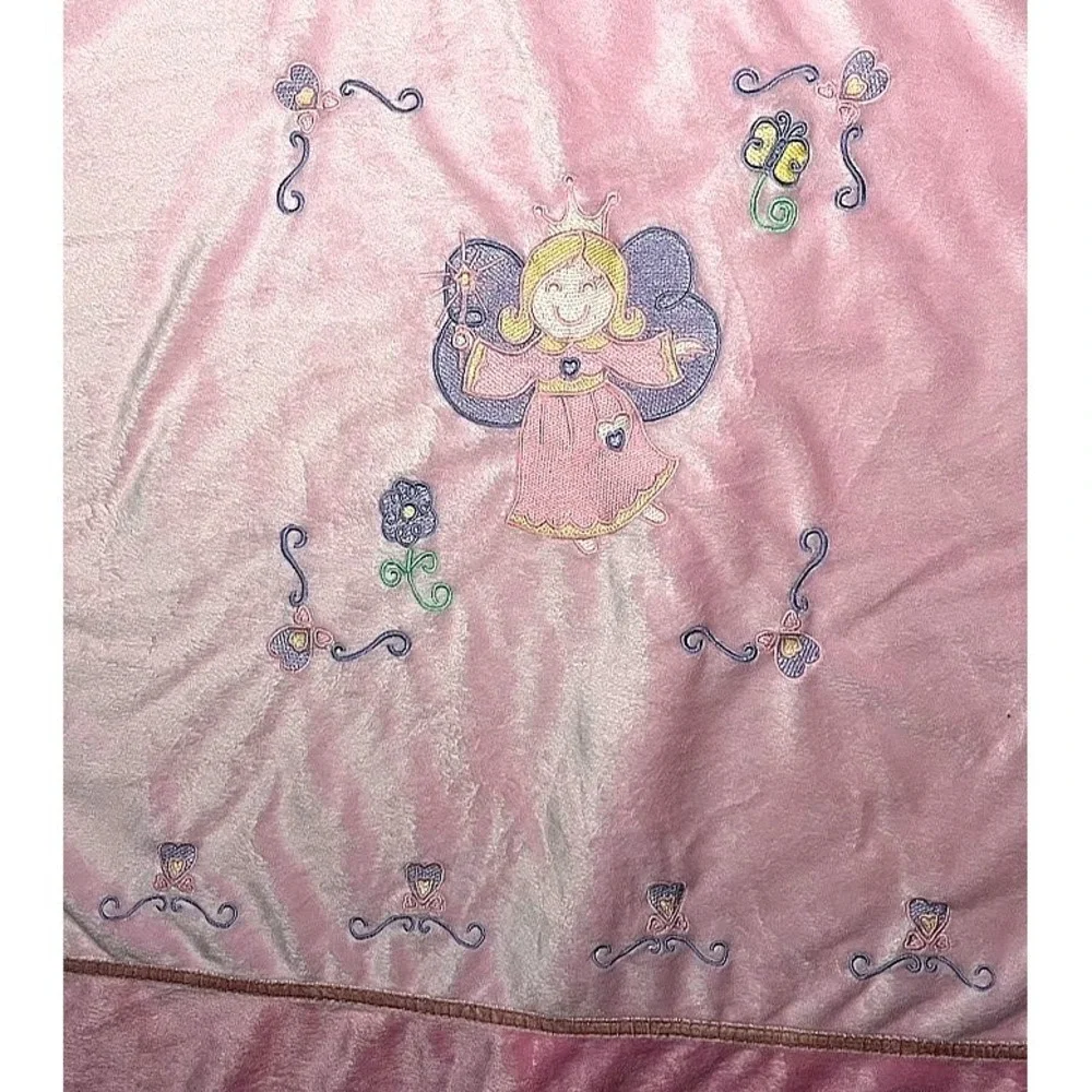 Pink Fairy‎ Plush Baby Blanket RN 123845 Beige Sherpa Back Angel Princess Girl
